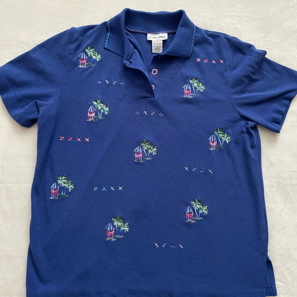 Blue Tropical Coastal Embroidered‎ Women’s Polo Shirt